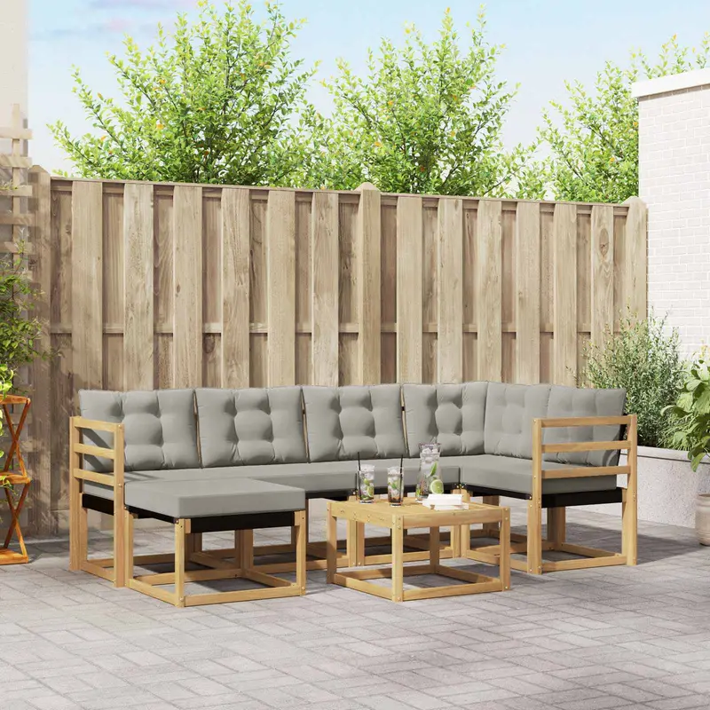 Conjunto de sofás de exterior 7 pcs Blanco y Gris Claro