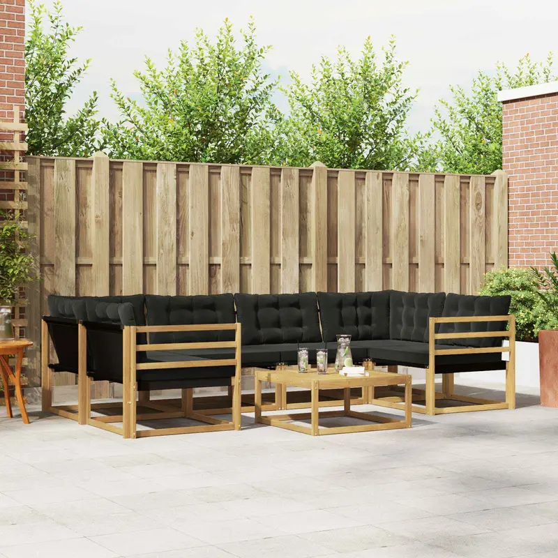 Conjunto de sofás de exterior 7 pcs Blanco y Negro