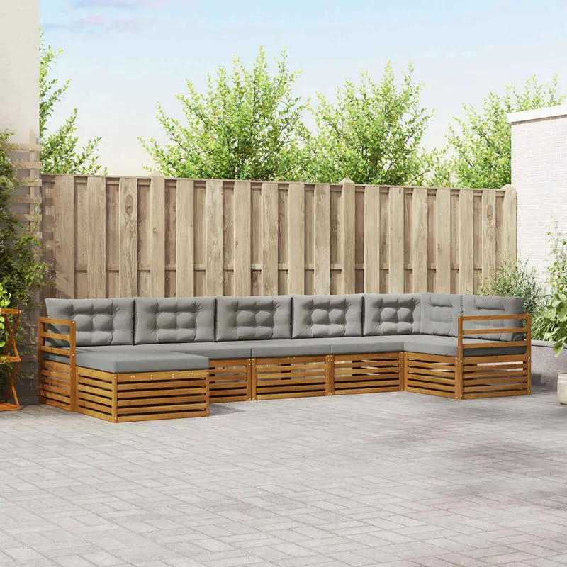 Conjunto de sofás de exterior 7 pcs Gris Natural y Claro