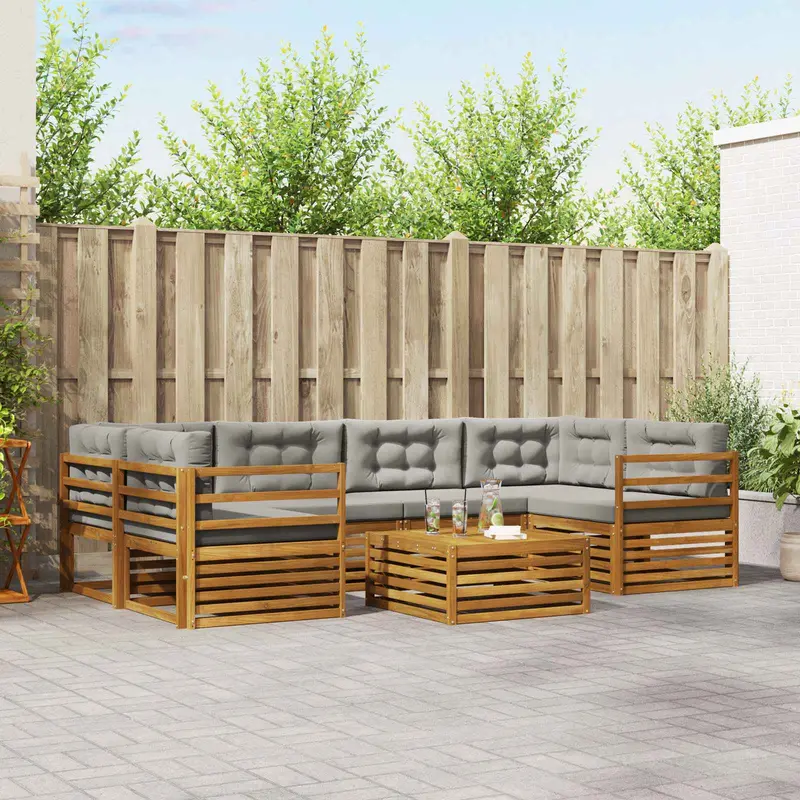 Conjunto de sofás de exterior 7 pcs Gris Natural y Claro