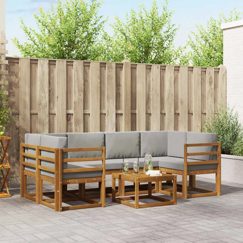 Conjunto de sofás de exterior 7 pcs Gris Natural y Claro