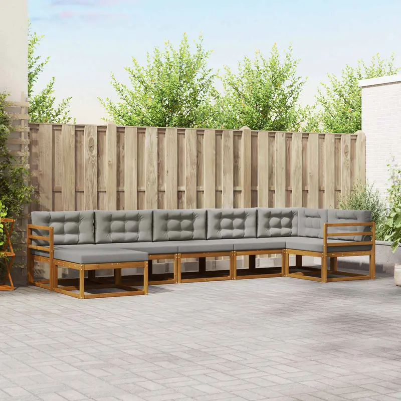 Conjunto de sofás de exterior 7 pcs Gris Natural y Claro