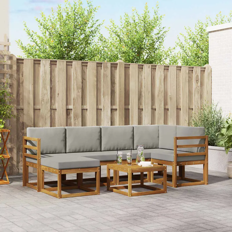 Conjunto de sofás de exterior 7 pcs Gris Natural y Claro