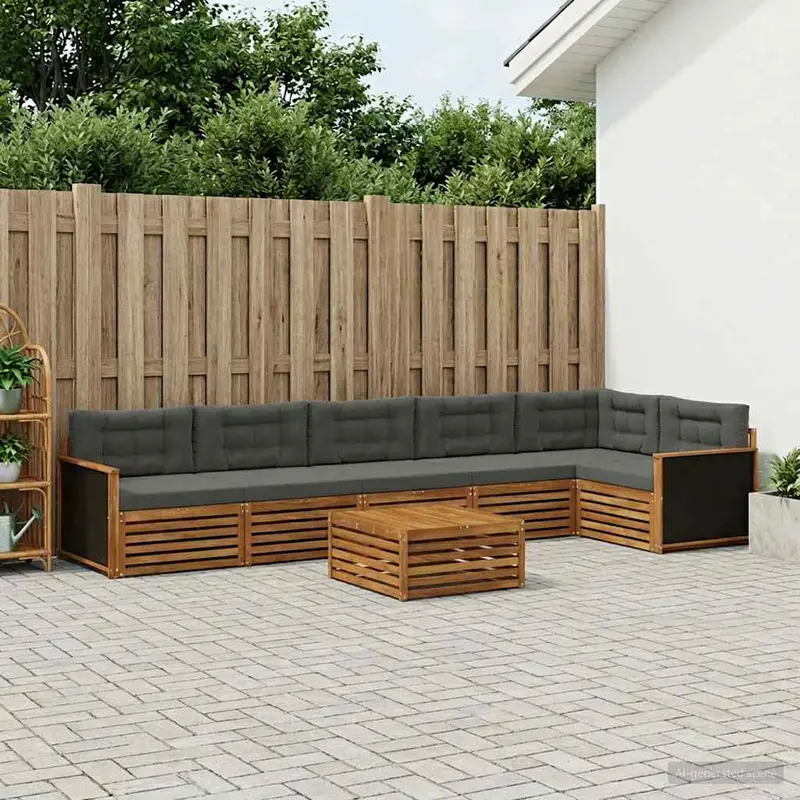 Conjunto de sofás de exterior 7 pcs Natural y Antracita