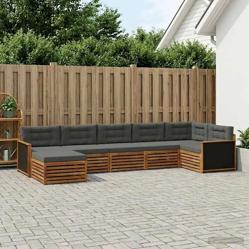 Conjunto de sofás de exterior 7 pcs Natural y Antracita