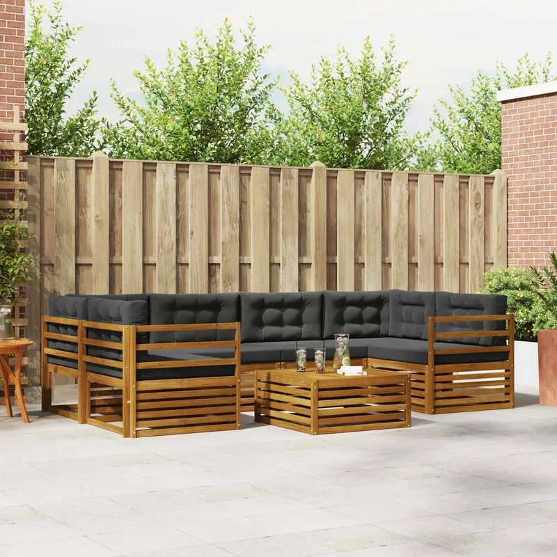 Conjunto de sofás de exterior 7 pcs Natural y Antracita
