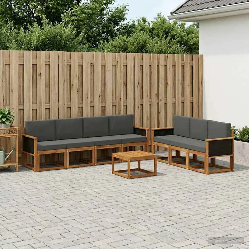 Conjunto de sofás de exterior 7 pcs Natural y Antracita