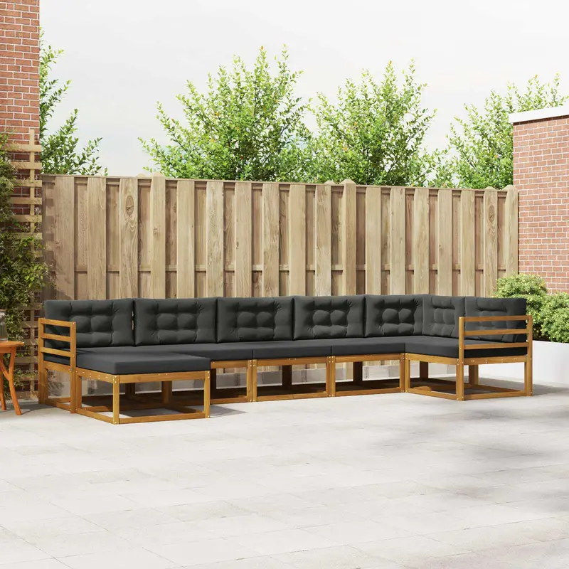 Conjunto de sofás de exterior 7 pcs Natural y Antracita