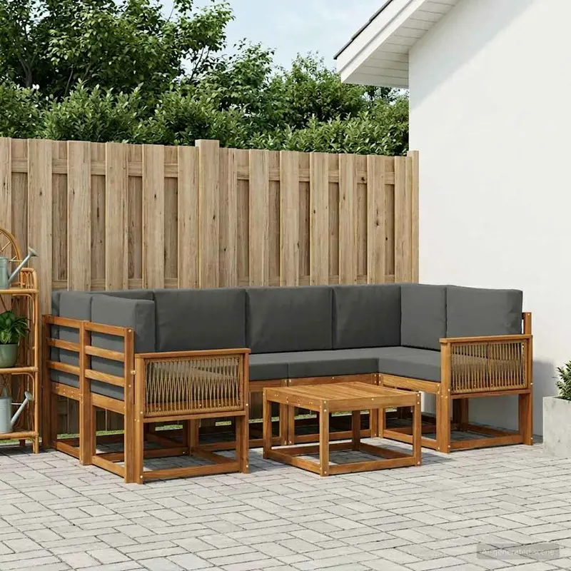 Conjunto de sofás de exterior 7 pcs Natural y Antracita