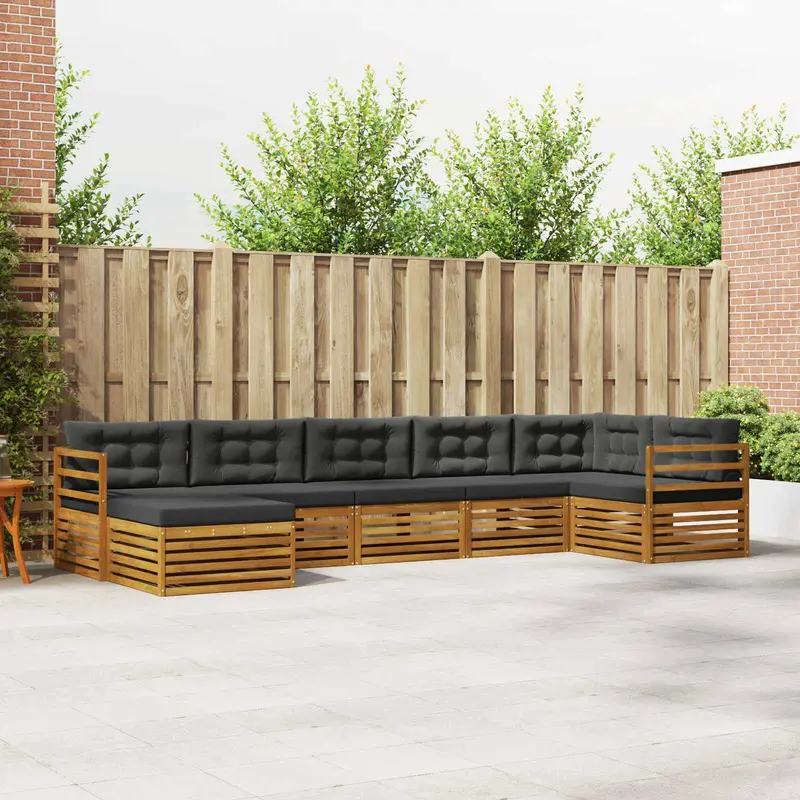 Conjunto de sofás de exterior 7 pcs Natural y Antracita