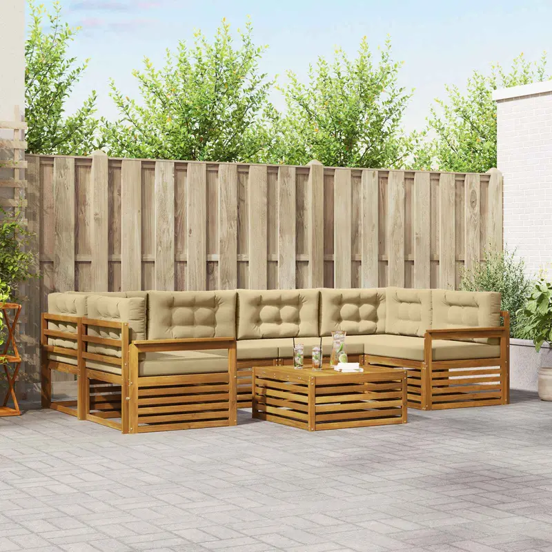 Conjunto de sofás de exterior 7 pcs Natural y Beige