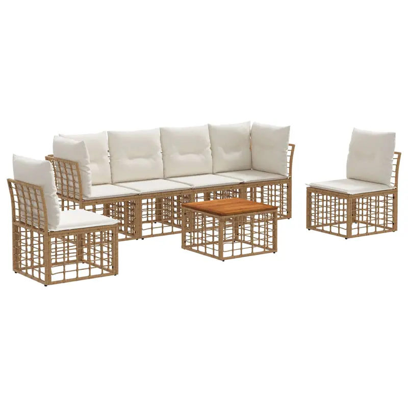 Conjunto de sofás de exterior 7 pcs Natural y Crema Poliéster