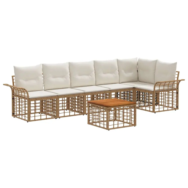 Conjunto de sofás de exterior 7 pcs Natural y Crema Poliéster