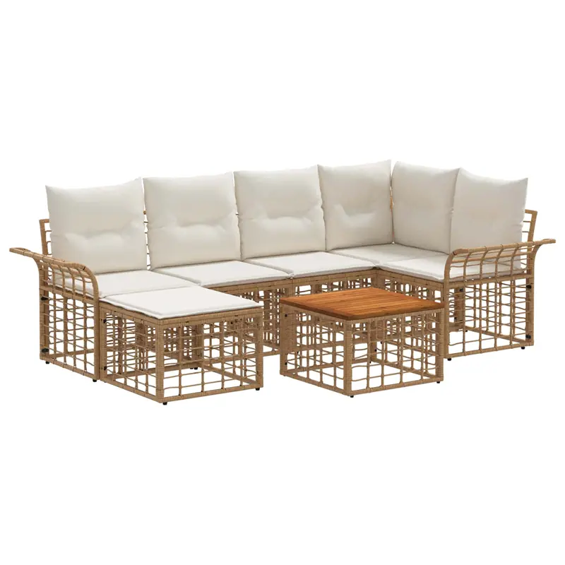 Conjunto de sofás de exterior 7 pcs Natural y Crema Poliéster