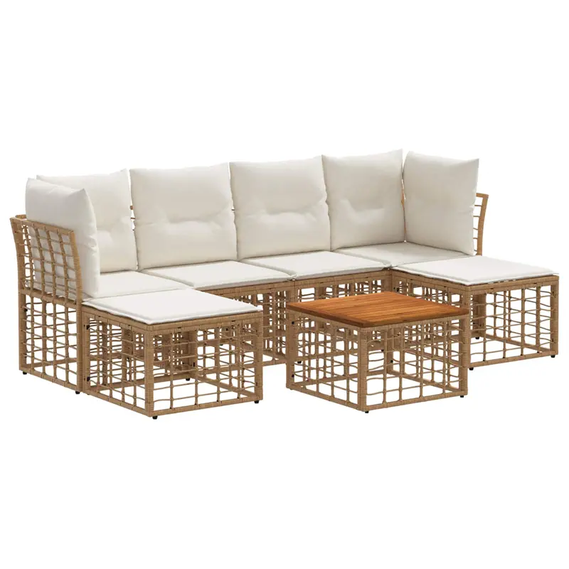 Conjunto de sofás de exterior 7 pcs Natural y Crema Poliéster