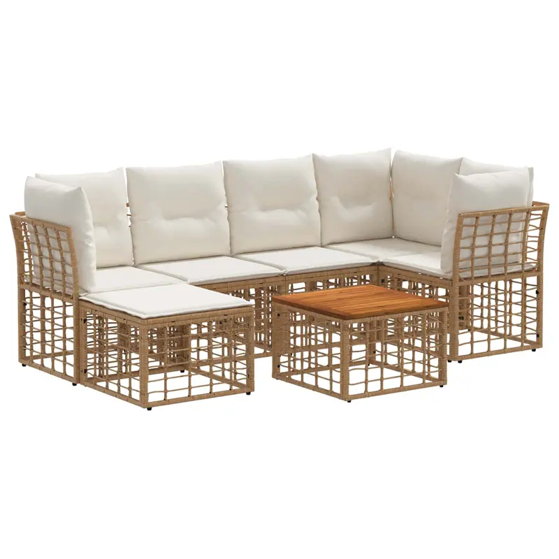 Conjunto de sofás de exterior 7 pcs Natural y Crema Poliéster
