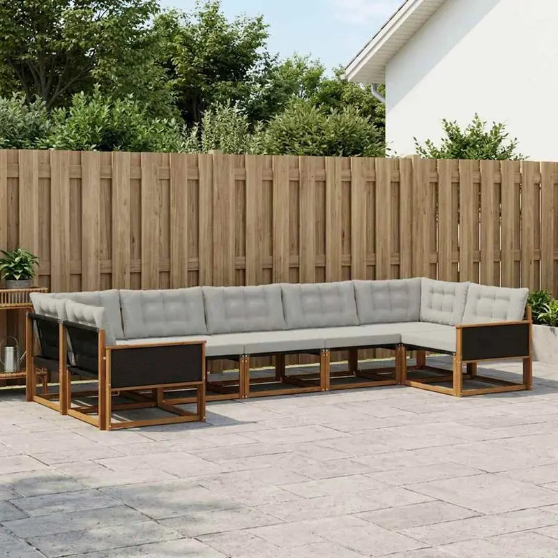 Conjunto de sofás de exterior 7 pcs Natural y Gris Claro