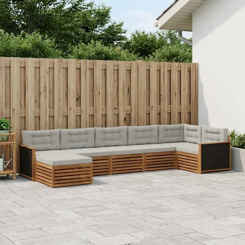 Conjunto de sofás de exterior 7 pcs Natural y Gris Claro