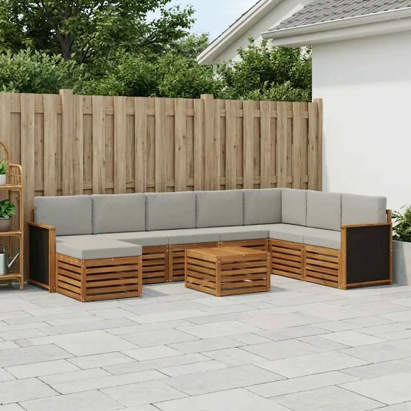 Conjunto de sofás de exterior 7 pcs Natural y Gris Claro