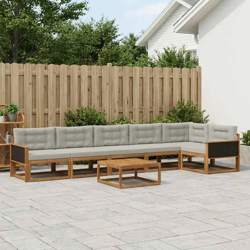 Conjunto de sofás de exterior 7 pcs Natural y Gris Claro