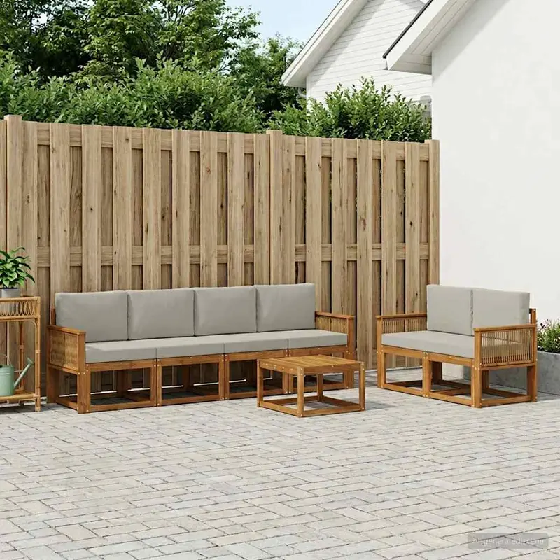 Conjunto de sofás de exterior 7 pcs Natural y Gris Claro