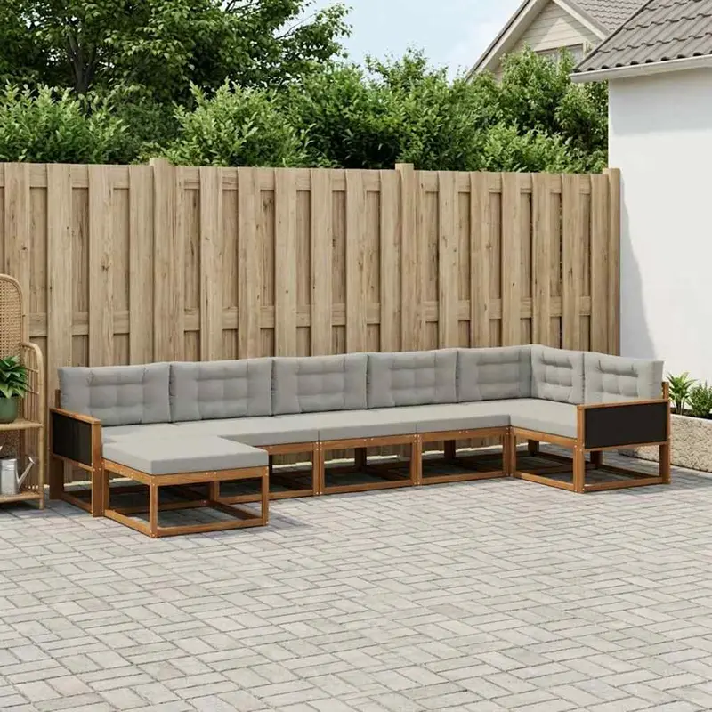 Conjunto de sofás de exterior 7 pcs Natural y Gris Claro