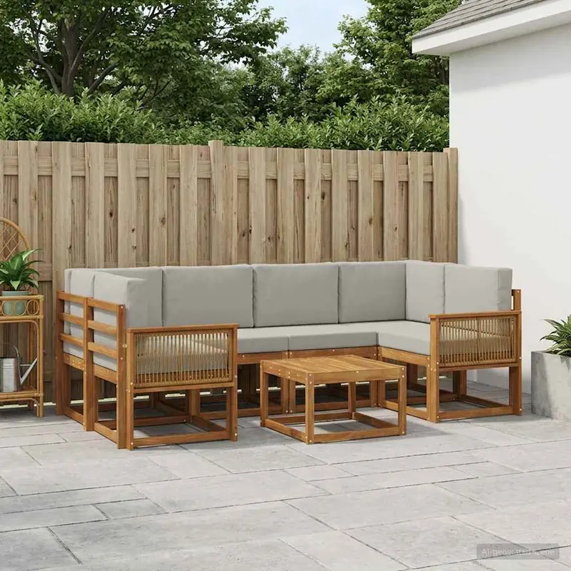 Conjunto de sofás de exterior 7 pcs Natural y Gris Claro