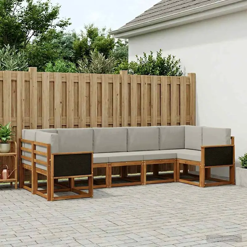 Conjunto de sofás de exterior 7 pcs Natural y Gris Claro