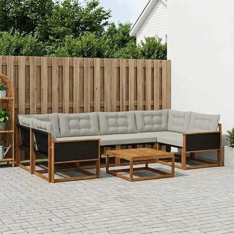 Conjunto de sofás de exterior 7 pcs Natural y Gris Claro