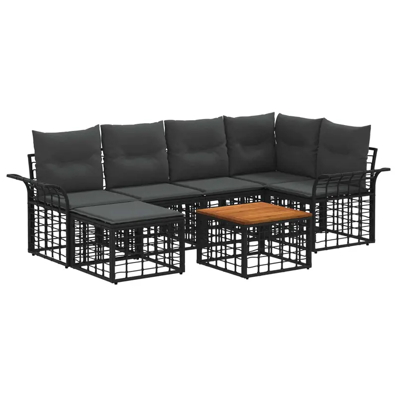 Conjunto de sofás de exterior 7 pcs Negro y Gris oscuro