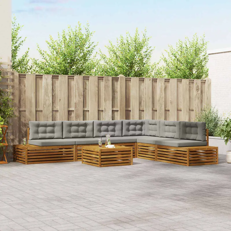 Conjunto de sofás de exterior 7 Pieza Gris Natural y Claro