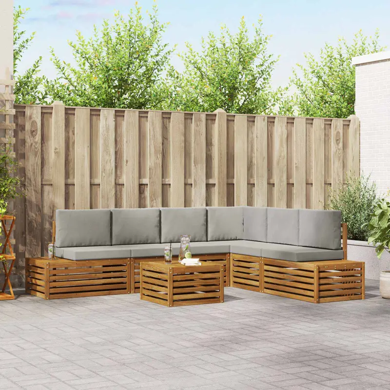 Conjunto de sofás de exterior 7 Pieza Gris Natural y Claro
