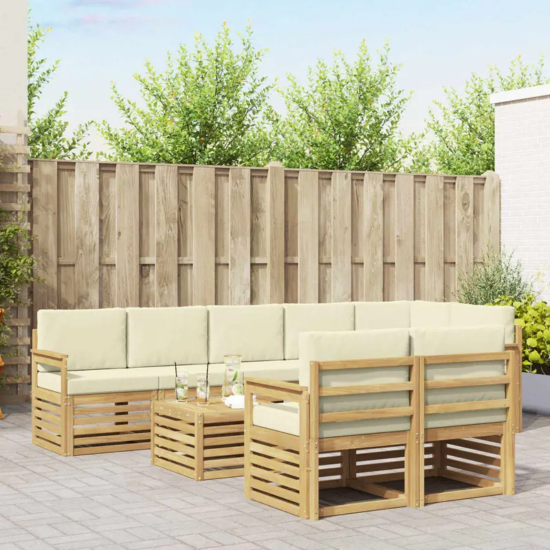 Conjunto de sofás de exterior 8 pcs Blanco y Crema