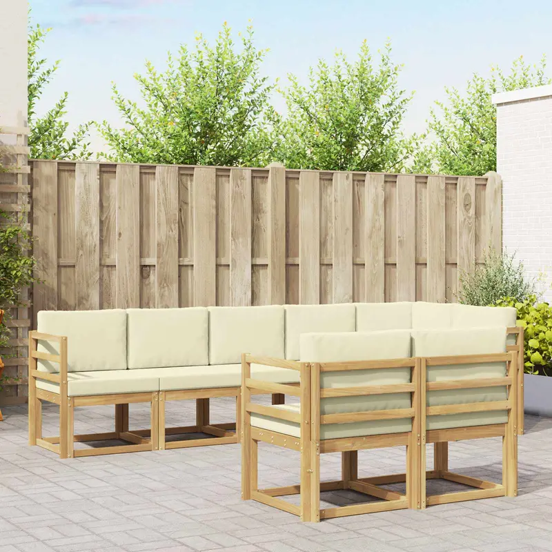 Conjunto de sofás de exterior 8 pcs Blanco y Crema Poliéster