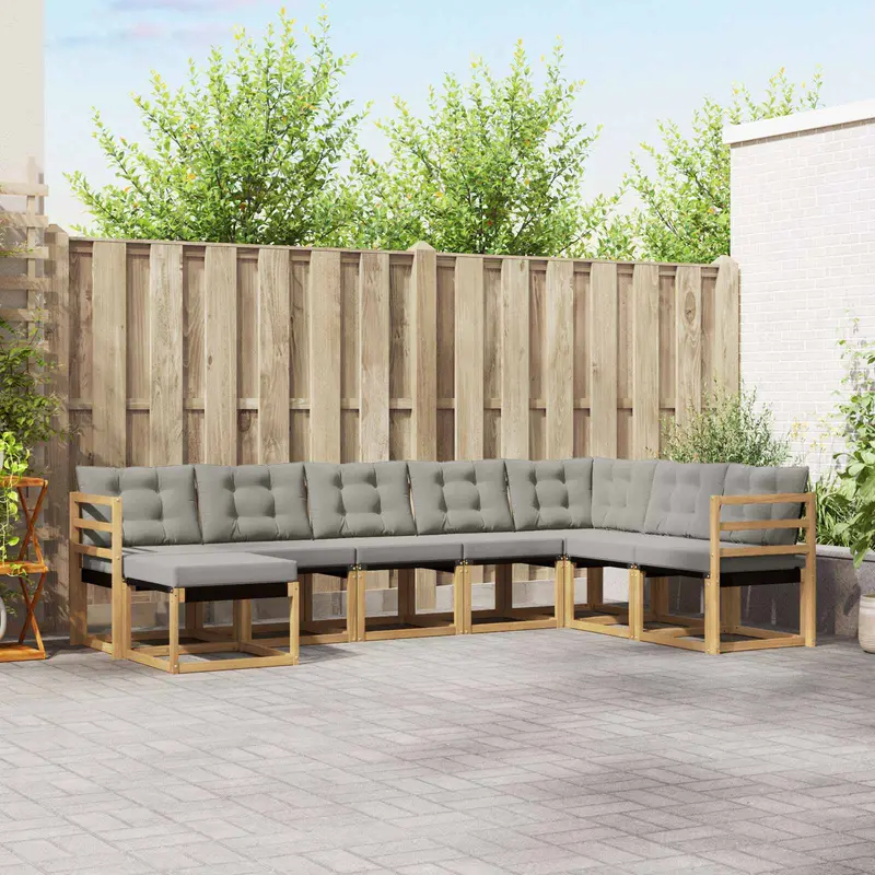 Conjunto de sofás de exterior 8 pcs Blanco y Gris Claro