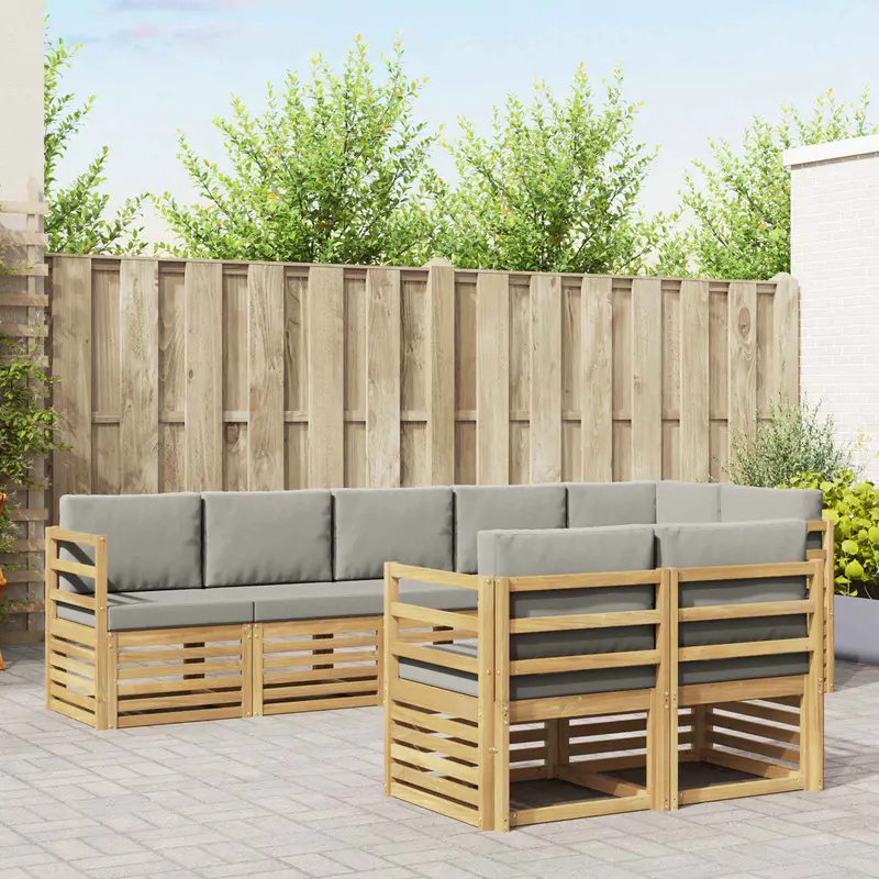 Conjunto de sofás de exterior 8 pcs Blanco y Gris Claro