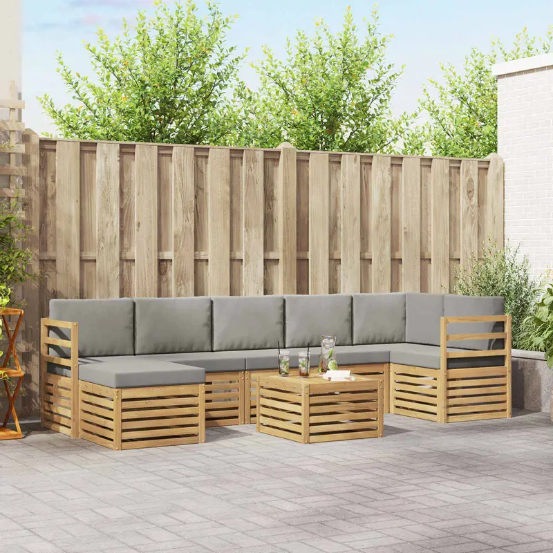 Conjunto de sofás de exterior 8 pcs Blanco y Gris Claro
