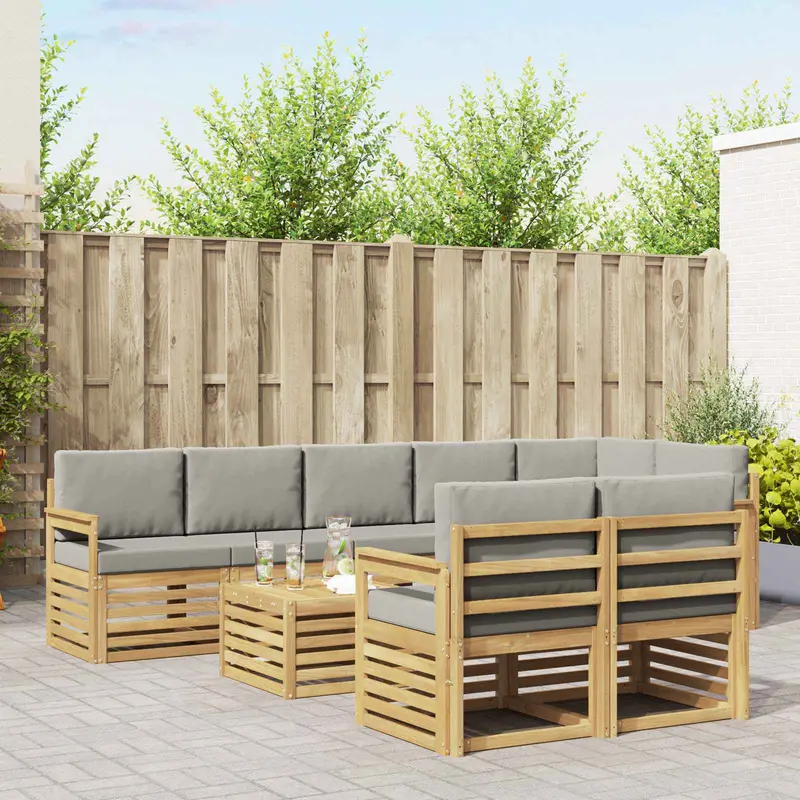 Conjunto de sofás de exterior 8 pcs Blanco y Gris Claro