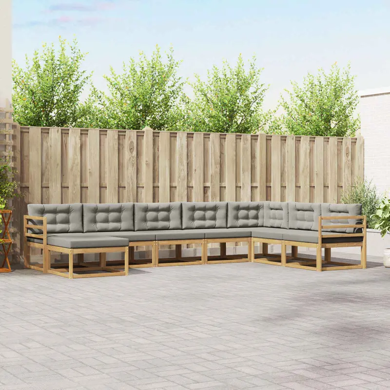 Conjunto de sofás de exterior 8 pcs Blanco y Gris Claro