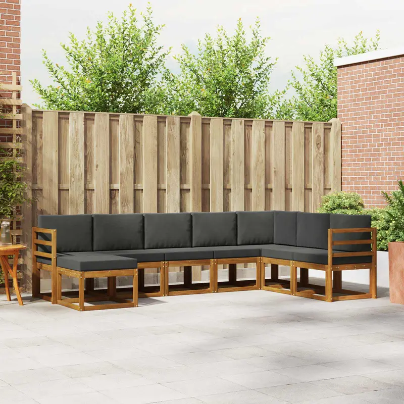 Conjunto de sofás de exterior 8 pcs Natural y Antracita