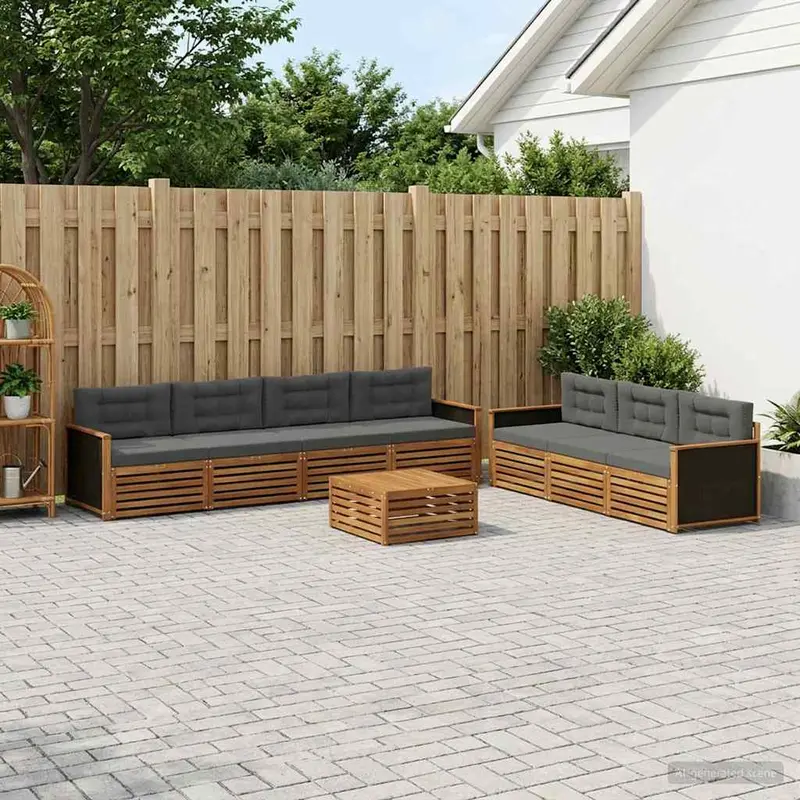 Conjunto de sofás de exterior 8 pcs Natural y Antracita