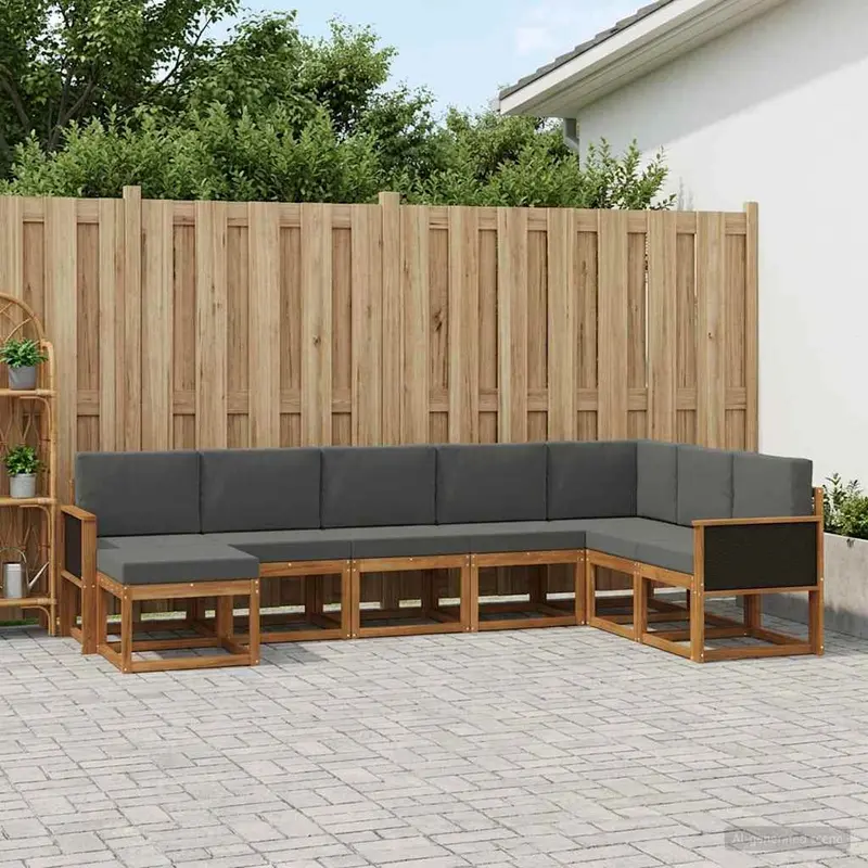 Conjunto de sofás de exterior 8 pcs Natural y Antracita