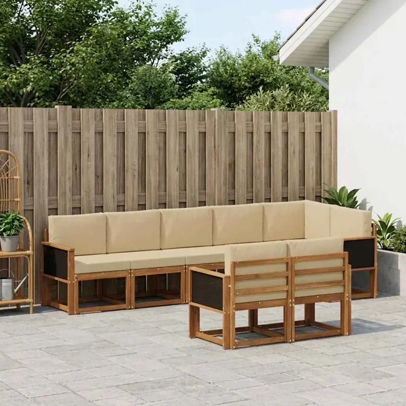 Conjunto de sofás de exterior 8 pcs Natural y Beige Poliéster