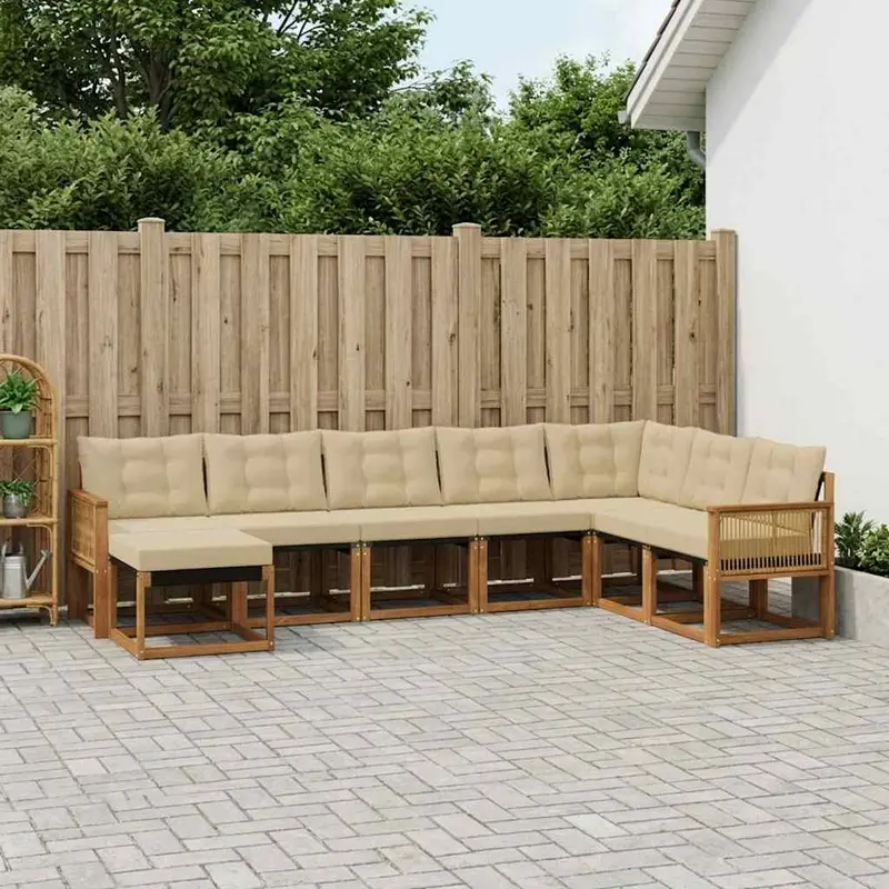 Conjunto de sofás de exterior 8 pcs Natural y Beige