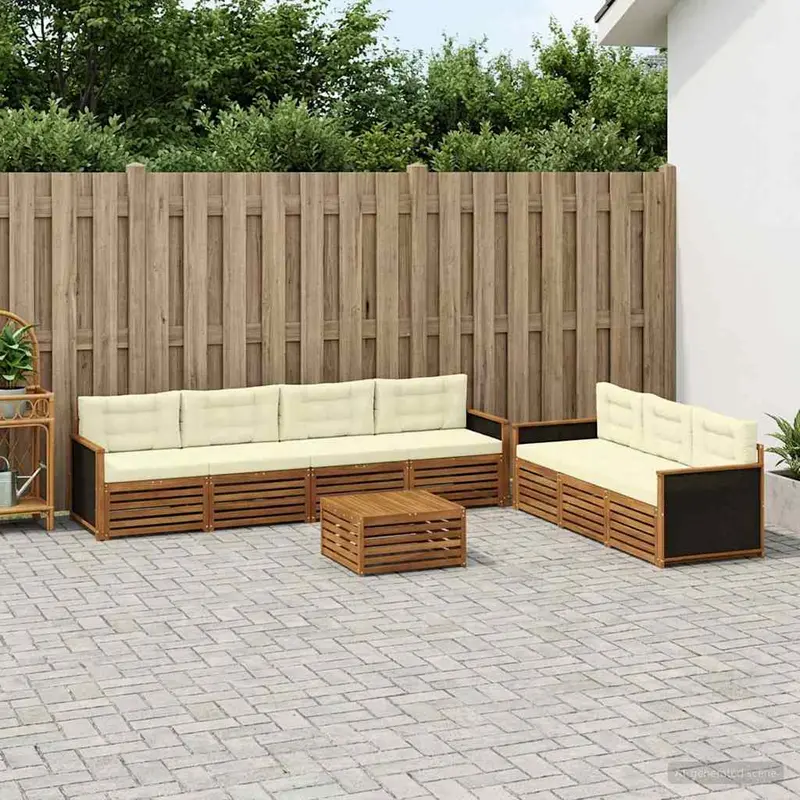 Conjunto de sofás de exterior 8 pcs Natural y Crema