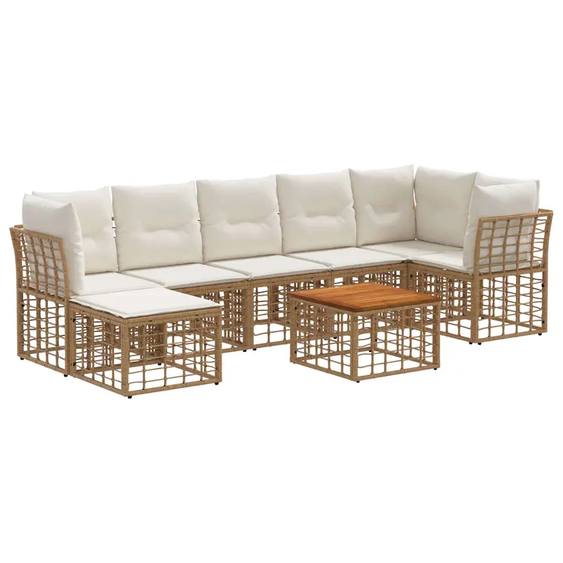 Conjunto de sofás de exterior 8 pcs Natural y Crema Poliéster