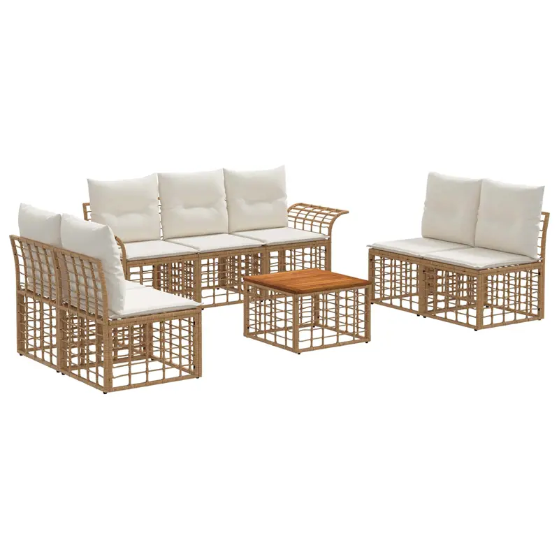 Conjunto de sofás de exterior 8 pcs Natural y Crema Poliéster
