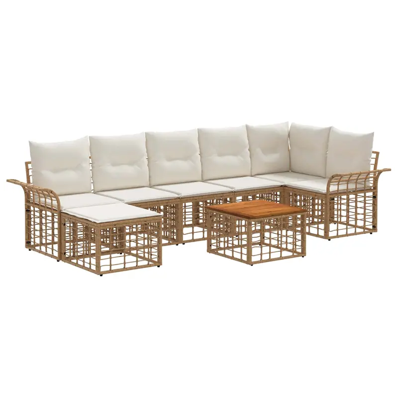 Conjunto de sofás de exterior 8 pcs Natural y Crema Poliéster