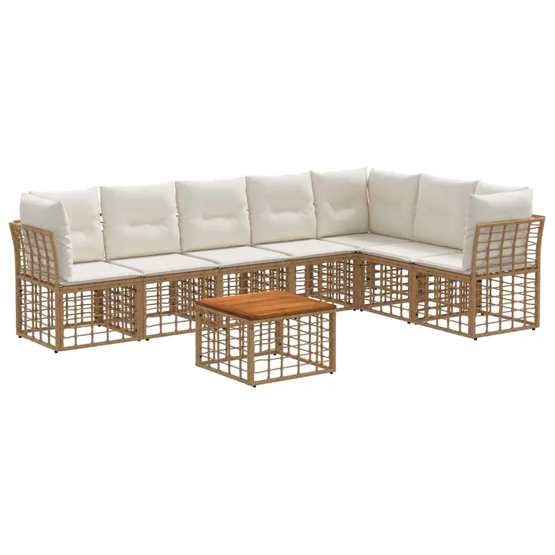 Conjunto de sofás de exterior 8 pcs Natural y Crema Poliéster