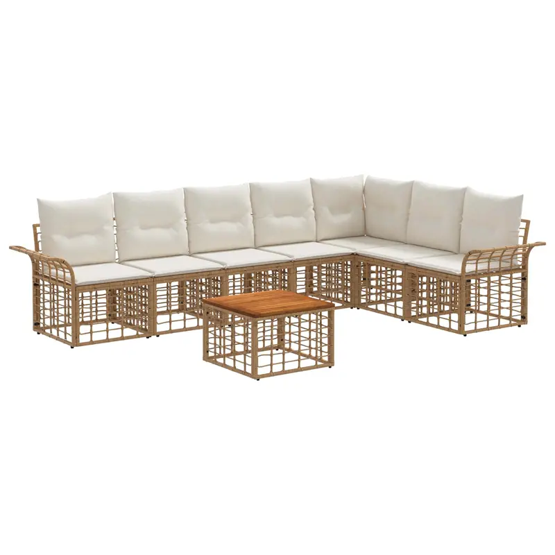 Conjunto de sofás de exterior 8 pcs Natural y Crema Poliéster